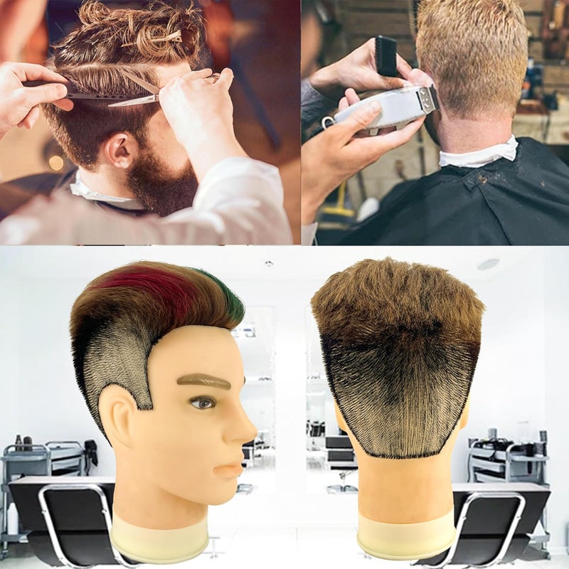 simnient Male mannequin Head 12"Barber Training Head with 100% Real Human Hair,Hairdresser training Doll manikin Head for Practicing Haircut Hair Styling With Clamp Stand - Image 4